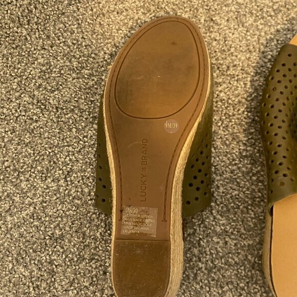 Lucky Brand Womens Jemya Leather Open Toe Mules Wedge Sandals Heels Green Size 9 - Picture 4 of 5